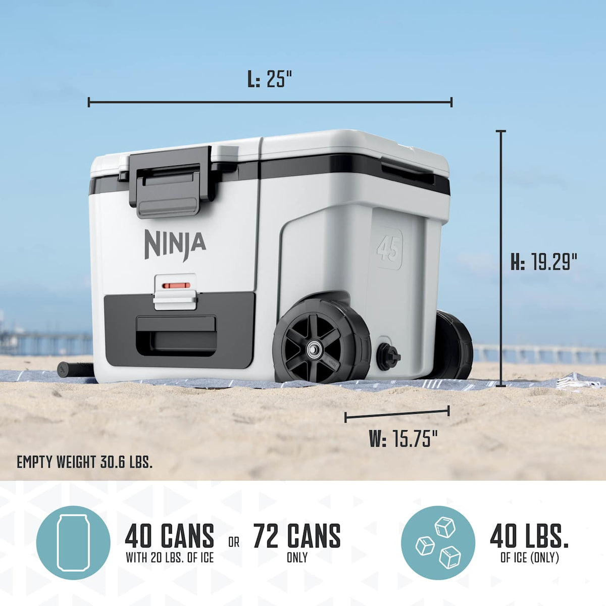 Ninja FrostVault™ 45qt Wheeled Cooler with Dry Zone, Lakeshore Blue